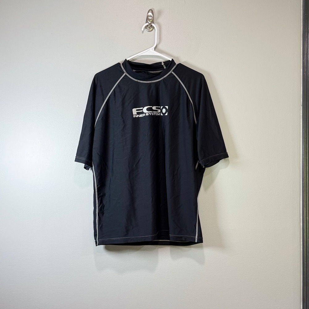 FCS Inner System Rash Guard Mens XXL Black Short Sleeve Surf Swim Shirt Logo